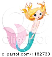 Clipart Of A Beautiful Mermaid Swimming And Looking Back Royalty Free Vector Illustration by Pushkin