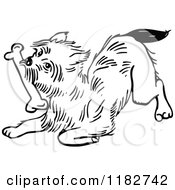 Clipart Of A Black And White Dog Playing With A Bone Royalty Free Vector Illustration