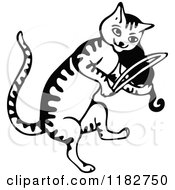 Clipart Of A Black And White Cat Playing A Fiddle Royalty Free Vector Illustration