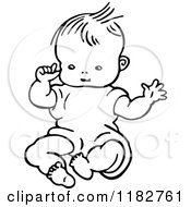 Clipart Of A Black And White Sitting Baby Royalty Free Vector Illustration