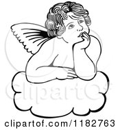 Poster, Art Print Of Black And White Thoughtful Cherub On A Cloud
