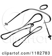 Clipart Of A Black And White Stick Drawing Of An Alpine Skier Royalty Free Vector Illustration