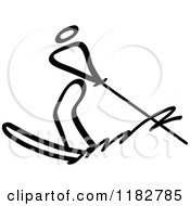Clipart Of A Black And White Stick Drawing Of A Person Waterskiing Royalty Free Vector Illustration