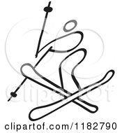 Clipart Of A Black And White Stick Drawing Of A Freestyle Skier Royalty Free Vector Illustration