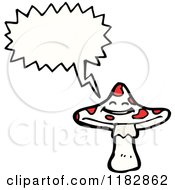 Cartoon Of A Spotted Mushroom With A Conversation Bubble Royalty Free Vector Illustration by lineartestpilot