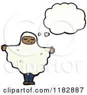 Cartoon Of A Child Dressed Up In A Ghost Costume With A Conversation Bubble Royalty Free Vector Illustration by lineartestpilot