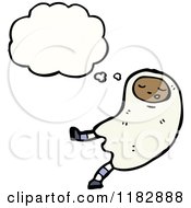 Cartoon Of A Child Dressed Up In A Ghost Costume With A Conversation Bubble Royalty Free Vector Illustration