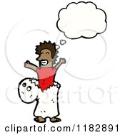 Cartoon Of A Child Dressed Up In A Ghost Costume With A Conversation Bubble Royalty Free Vector Illustration