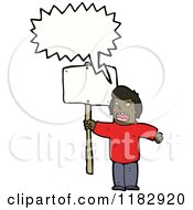 Cartoon Of An African American Man Speaking And Holding A Sign Royalty Free Vector Illustration