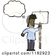 Cartoon Of An African American Man Thinking And Holding A Sign Royalty Free Vector Illustration