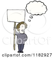 Cartoon Of A Man Thinking And Holding A Sign Royalty Free Vector Illustration