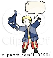 Cartoon Of A Child Dressed Up In A Pirate Costume With A Conversation Bubble Royalty Free Vector Illustration