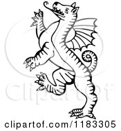 Clipart Of A Black And White Rearing Dragon Royalty Free Vector Illustration