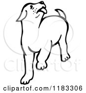Clipart Of A Black And White Dog Licking The Air Royalty Free Vector Illustration