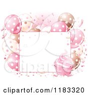 Poster, Art Print Of Sign With Pink Cream And Brown Birthday Party Balloons And Cupcakes