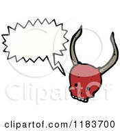 Cartoon Of A Horned Red Skull Speaking Royalty Free Vector Illustration