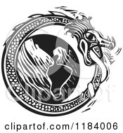 Midgard Serpent Around The World Black And White Woodcut