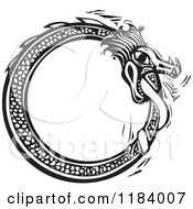 Clipart Of A Midgard Serpent Biting His Tail Black And White Woodcut Royalty Free Vector Illustration by xunantunich #COLLC1184007-0119