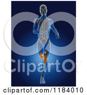 Clipart Of A 3d Running Xray Man With Glowing Knee Pain Royalty Free CGI Illustration