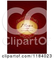 Clipart Of A Red And Gold Menu Design With An Ornate Frame And Sample Text Royalty Free Vector Illustration