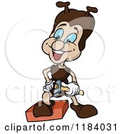 Cartoon Of A Worker Ant Holding A Tool Royalty Free Vector Clipart by dero