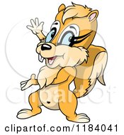Cartoon Of A Presenting Happy Squirrel Royalty Free Vector Clipart by dero