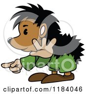 Cartoon Of A Hedgehog Pointing And Gesturing To Stop Royalty Free Vector Clipart