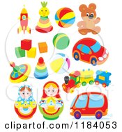 Cartoon Of Colorful Toys Royalty Free Vector Clipart by Alex Bannykh