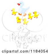 Poster, Art Print Of Colored And Outlined Mother Duck And Baby Ducklings
