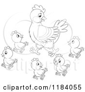 Poster, Art Print Of Outlined Mother Hen And Baby Chicks