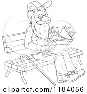Poster, Art Print Of Happy Outlined Senior Man Reading The Newspaper On A Park Bench