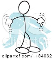 Cartoon Of A Stickler Man Holding Two Thumbs Down Over Blue Royalty Free Vector Clipart