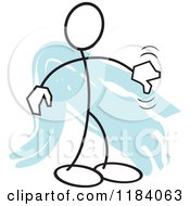 Cartoon Of A Stickler Man Holding A Thumb Down Over Blue Royalty Free Vector Clipart