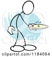 Cartoon Of A Stickler Man Holding A Pea On A Plate Over Blue Royalty Free Vector Clipart