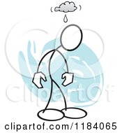Cartoon Of A Stickler Man Feeling Under The Weather Over Blue Royalty Free Vector Clipart