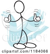 Cartoon Of A Stickler Man Holding Two Thumbs Up Over Blue Royalty Free Vector Clipart