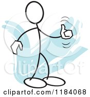 Cartoon Of A Stickler Man Holding A Thumb Up Over Blue Royalty Free Vector Clipart