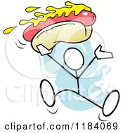Cartoon Of A Stickler Man With A Giant Hot Dog Up Over Blue Royalty Free Vector Clipart by Johnny Sajem