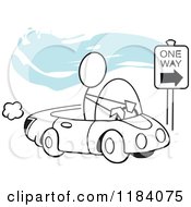 Poster, Art Print Of Stickler Man Driving Correctly On A One Way Street Over Blue