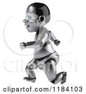 Clipart Of A 3d Metal Baby Robot Running To The Left Royalty Free CGI Illustration