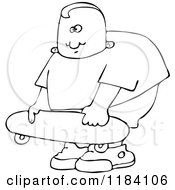 Cartoon Of A Chubby Outlined Boy Holding A Skateboard Royalty Free Vector Clipart