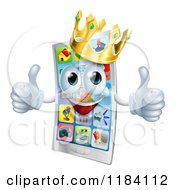 Poster, Art Print Of Happy Crowned Cell Phone Mascot Holding Two Thumbs Up
