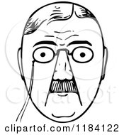 Clipart Of A Retro Vintage Black And White Mans Face With A Mustache And Glasses Royalty Free Vector Illustration