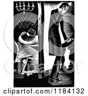 Clipart Of Retro Vintage Black And White Abraham Lincoln And Distraught Wife Royalty Free Vector Illustration