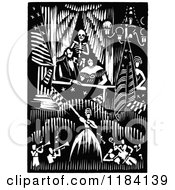 Poster, Art Print Of Retro Vintage Black And White Skeleton Behind Abraham Lincoln At The Theater