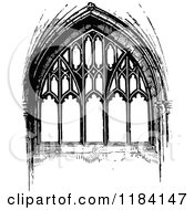 Clipart Of A Retro Vintage Black And White Ornate Church Window Royalty Free Vector Illustration