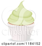 Clipart Of A Cupcake With Green Frosting And A White Wrapper Royalty Free Vector Illustration