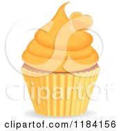 Clipart Of A Cupcake With Orange Frosting And A Heart Royalty Free Vector Illustration