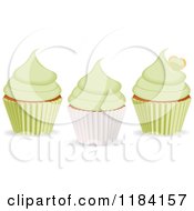 Clipart Of Three Cupcakes With Green Frosting Royalty Free Vector Illustration