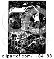 Poster, Art Print Of Retro Vintage Black And White Man Reading By His Cabin